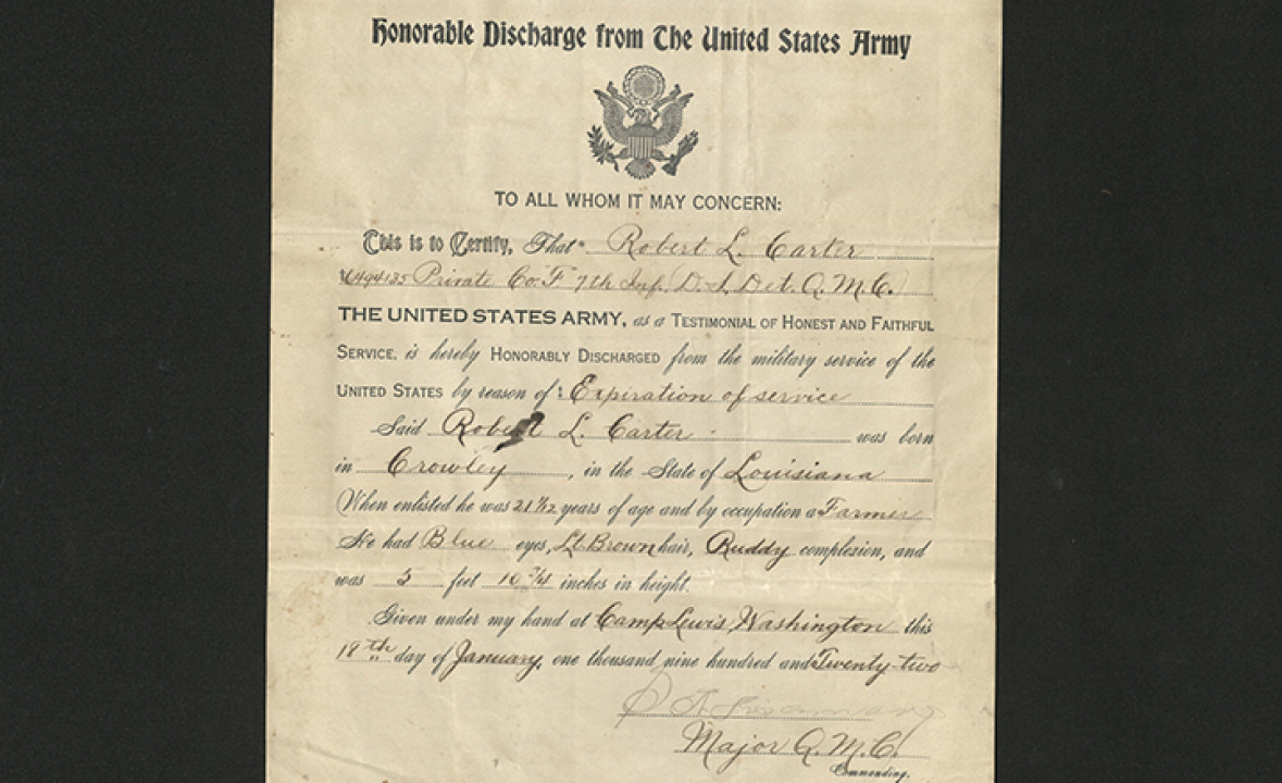 Private Robert Lee Carter’s Discharge Papers
